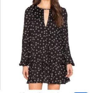 Free People Black Long Sleeve Dress with White Floral Design